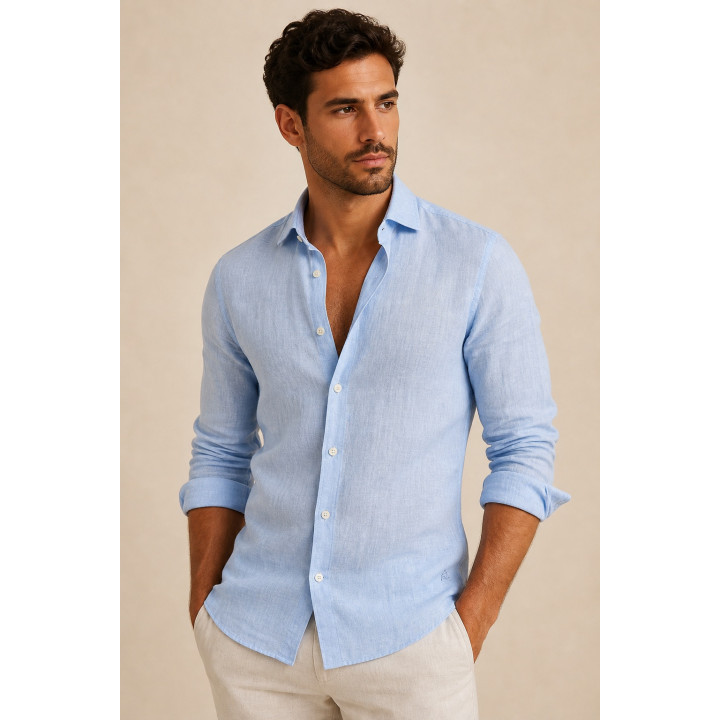 Chemise homme bleu ciel en lin