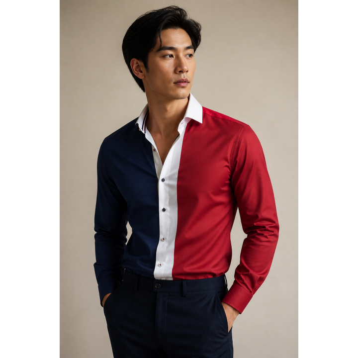Chemise homme tricolore col italien